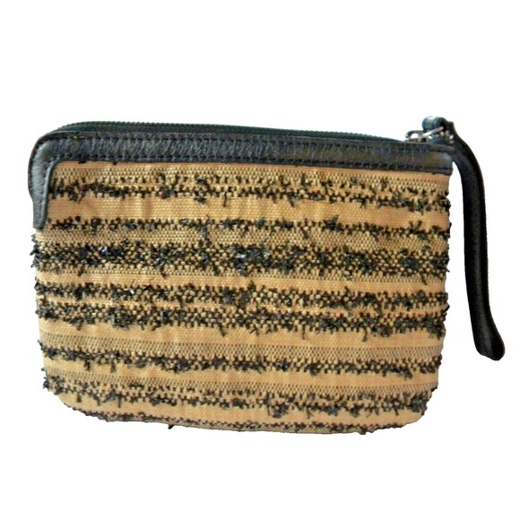 Patricia Nash Ebbe Woven Straw Cassini Leather Wristlet Striped Black - Picture 3 of 13